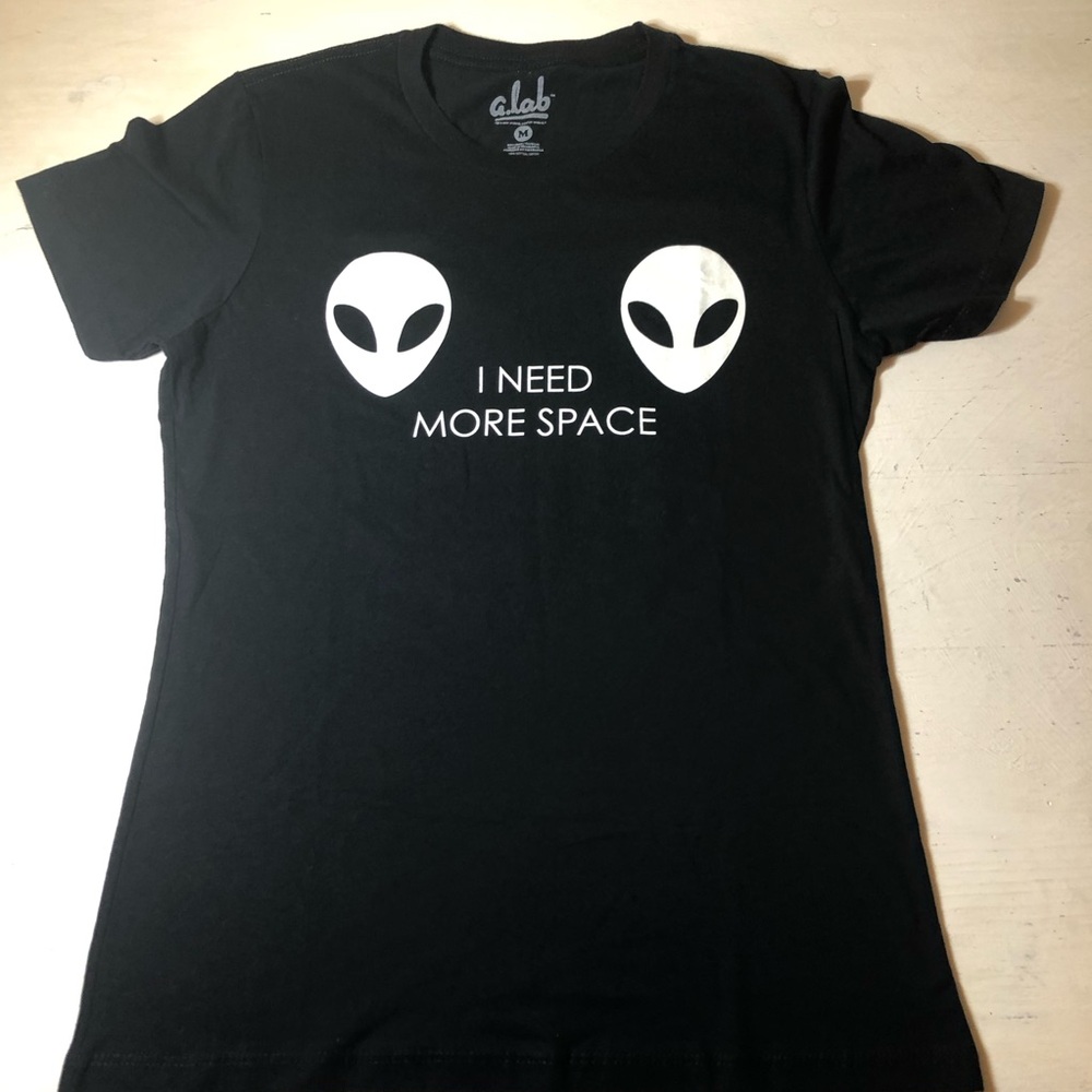 A.lab Alien Graphic Tee - "I Need More Space", Medium, NWOT, Black, 100% Cotton